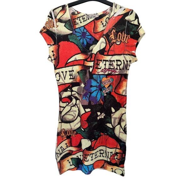 Vintage Ed Hardy Knit Dress True Love Rock N Roll Size Large - Picture 1 of 9